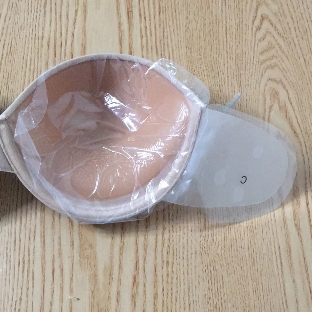 New Women’s Strapless Backless Padded Bra Light Beige Size C Cup Reusable